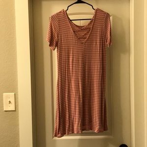 Pink strip dress with cross pattern